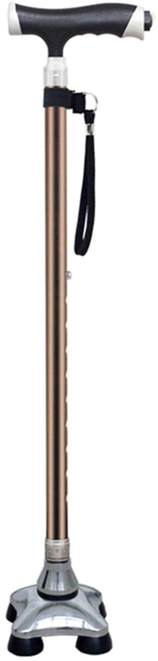 Bastón, Bastón LED Altura Regulable 72 a 94cm 10 Posiciones Base 4 Patas Aluminio Multicolor(Bronze)