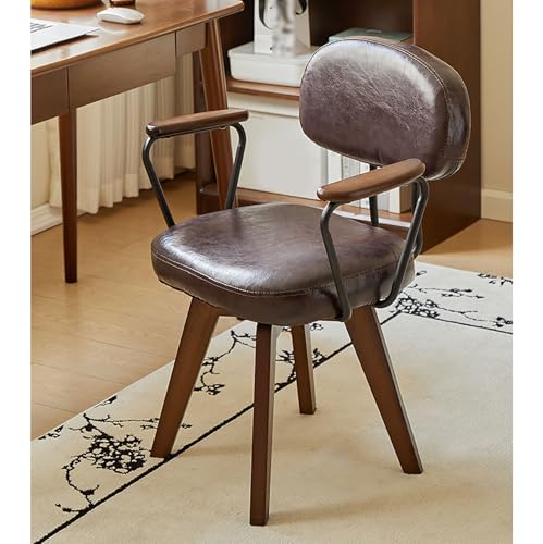 MidCentury - Silla de escritorio giratoria moderna de piel sintética con patas de madera de roble, silla de oficina o comedor para el hogar y trabajo, sin ruedas