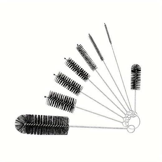 1 8 kit Cleaning Brush Pipe Cup Thin Tube Straw Long Dredging Drain Small Bottle Kitchen Supplies Tools 8pcs Set (Black)
