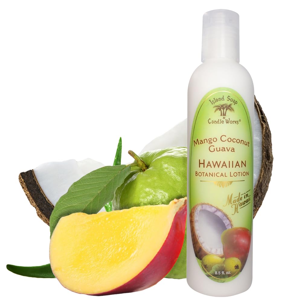 Island Soap and Candle Works Mango Coconut Guava Scented Body Lotion for Men and Women - Paraben Free Body Moisturizer - Hydrating Hawaiian Skincare -