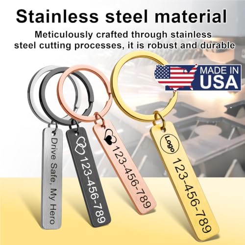 Image of Personalized Keychain With Text Name Engraved Metal Key Chain Gift | Stainless Keychains Steel for Men, Women, Gift