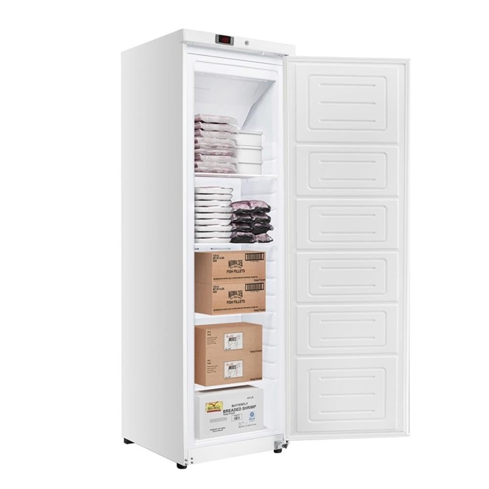 Pemberly Row 23" Commercial Auto-Defrost Reach-In Freezer, 12 Cu. Ft., Digital Temperature Control, Adjustable Shelves, Key Lock, Freestanding In White, Ideal For Kitchen Or Food Storage on Fridge.com - View 3