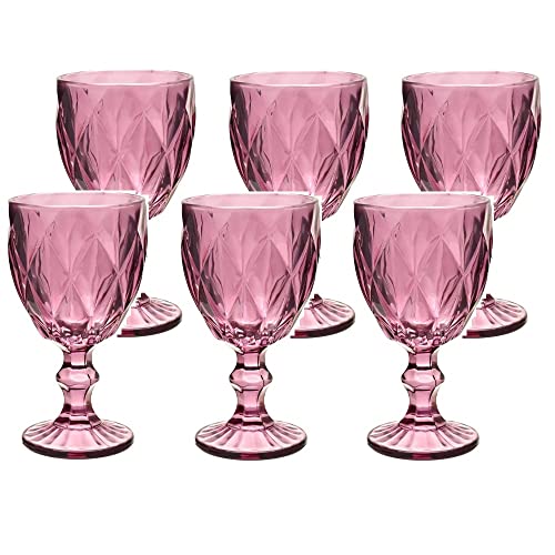 Mimo Style Jogo de 6 Taças de Vidro Marsala Vitral com Capacidade de 240ml com Alto Relevo e Aparenc