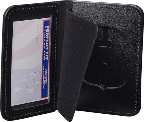Perfect Fit Shield Wallets Detroit Police badge and ID Case Hidden Badge Bi-Fold Wallet (Cutout PF-187) Black Leather2