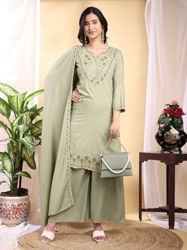 Kurta droit en soie Pratham Blue, l'ensemble brodé avec dupatta confortable qui sublime la silhouette