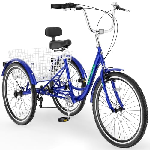 Image of Adult Tricycle, 7 Speed Adult Trike, 20 /24 /26 inch 3 Wheel Bike with Basket | Low Step-Through Frame, Wide Seat with Backrest, 350 lbs Capacity, Tricycle for Adults, Seniors, Women and Men