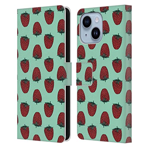 Étui portefeuille cuir iPhone 14 Plus Andrea Lauren : design fraise original avec rabat aimanté