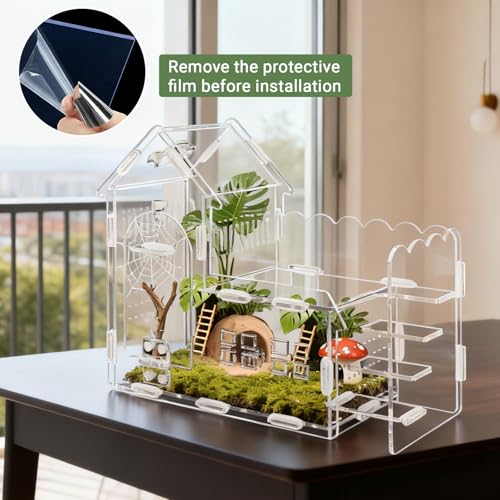 Image of Magnetic Acrylic Terrarium for Jumping Spiders & Small Pets - Easy-Access Front Opening, Feeding Hole, Ideal for Reptiles, Tarantulas, Hermit Crabs & More