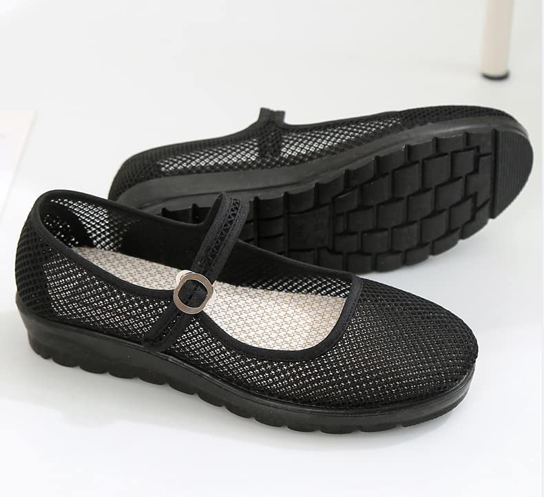 Womens Mesh Mary Jane Flat Shoes Breathable Summer Work Walking Shoes2