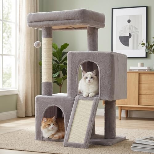 Image of PAWZ Road Cat Tree, 35 inch Cat Tower with Dual Condos for Indoor Cats,Gray