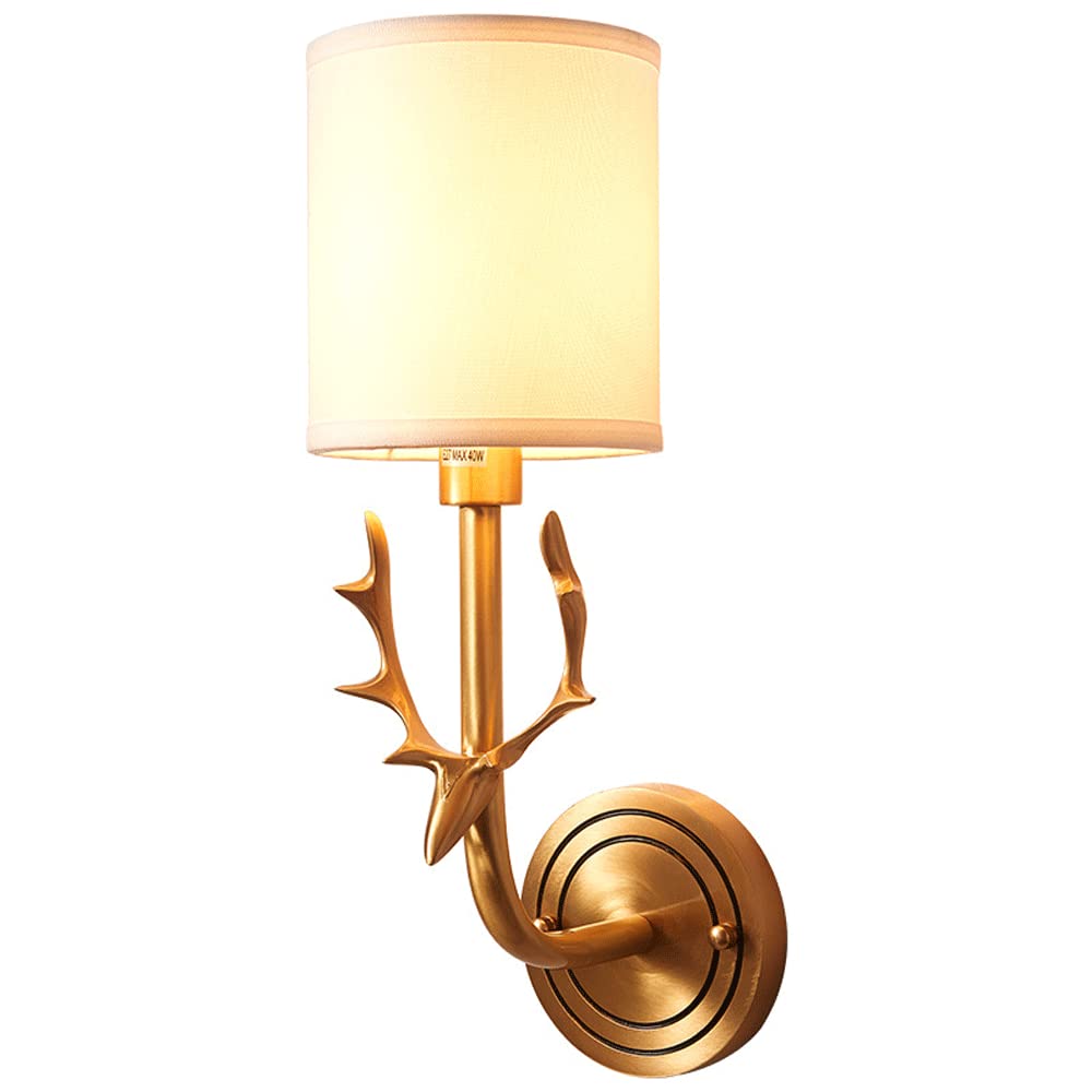 FYZDLAOR Modern Style Brass Linen Wall Sconces Wall Lighting Indoor for Hotel,Bedside,Restaurant,Living Room Bedroom and Hallway Wall Sconce(E14)