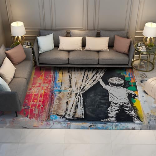 Tapis grand format graffiti facile à nettoyer pour chambre et salon