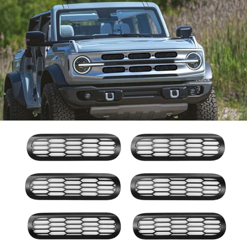 Image of Front Grill Mesh Grille Inserts Cover Frame, Front Bumper Inserts Grill Guard Clip-on Decoration Accessories for Ford Bronco Offroad 2 /4 Door 2021 2022 2023 2024 2025 (Black)