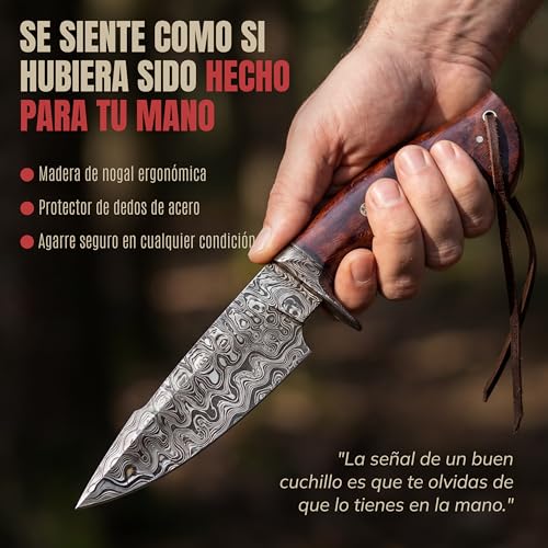 Miniatura 9 de Bigcat Roar 25.4 Cm Cuchillo De Caza De Damasco Hecho A Mano Con Funda De Cuero - Ideal Para Desollar, Acampar - Edc Cuchillo De Hoja Fija Con Mango De Madera De Nogal - Predator Hunter