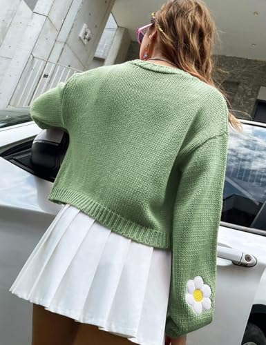 Arssm Y2K Womens Flower Cardigan Sweater Long Sleeve Knit Cropped Cardigan Open Front Cute Shrug Fall Sweater 90s Outfits3