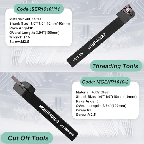 Lathe Turning Tool Set, 10mm Shank 7 Pieces Carbide Turning Tool, Metal Lathe Tools Holder for Turning Grooving Threading, Carbide Inserts Turning Insert, Woodturning Power Lathe Accessories 4 Lathe Turning Tool Set, 10mm Shank 7 Pieces Carbide Turning Tool, Metal Lathe Tools Holder for Turning Grooving Threading, Carbide Inserts Turning Insert, Woodturning Power Lathe Accessories - Image 4