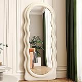 FAVEDECOR Espejo de Longitud Completa de 160 x 60cm, Espejo Ondulado Irregular, Espejo de Suelo Ondulado, Espejo de Pared para Colgar o apoyarse contra la Pared para Dormitorio-Blanco