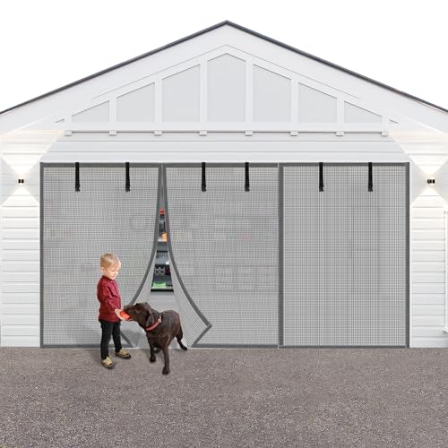 LIAMST Privacy Garage Door Screen Blackout for 2 Car Garage-16x8FT Privacy Silver Grey Heavy Duty Magnetic Garage Screen, Hands Free, Magnetic Privacy Garage Screen Door