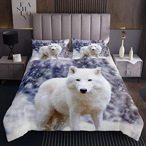 Snow Wolf - Colcha Acolchada niños niñas,de Lobo de Nieve,Color Blanco