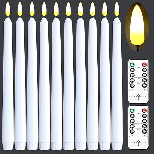 NONNO & ZGF 10 Pack White Flameless 11'' Wax Coverd Taper Candles with 2 Remote/Timer, LED Battery Bright Flickering Candle for Proposal, Wedding, Festive Candlelight Dinner and Home Decor