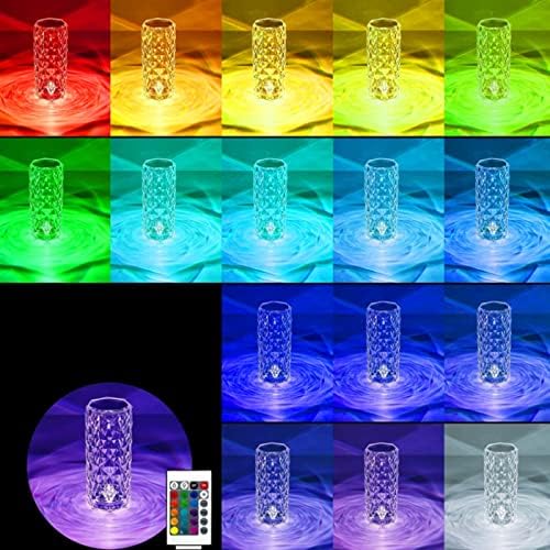 CATRAN Crystal Diamond Table Lamp, 16 Color Lights Changing Touch Lamp Acrylic Rose Rays LED USB Charging Bedside Night Light with Remote Control for Bedroom/Living Room/Dinner/Party/House Decor