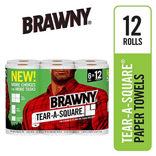 Image of Brawny Paper Towels, 12 Count Rolls, Tear-A-Square, 128 Sheets Per Roll