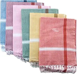 Fancyadda Men's and Women's Handloom Cotton Bath Towels (Multicolour, Extra Large) - Pack of 6