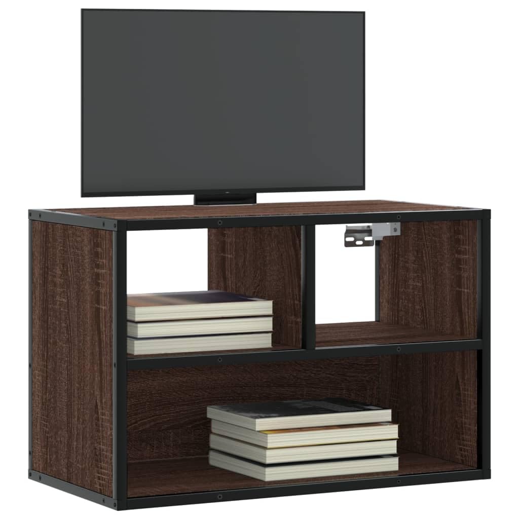 Meuble TV avec espace de rangement bois et métal suspendu
