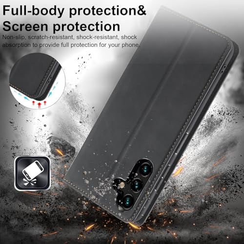 for Samsung Galaxy A17 Case Flip Leather Cover with Hinge Protection Funda, Slim Thin Magnetic A17 Wallet Case [1 Card Holder], Shockproof Protective Cover for Samsung A17 5g Phone Case (Black) by Qissy - Used condition - Image 2