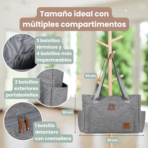 Miniatura 6 de Micu Micu Bolso Carro Bebé Pañalera Bebé Para Silla De Paseo Con Cambiador Portátil Bolso Maternidad Hospital De Gran Capacidad Tejido Impermeable 50x14x30cm Gris