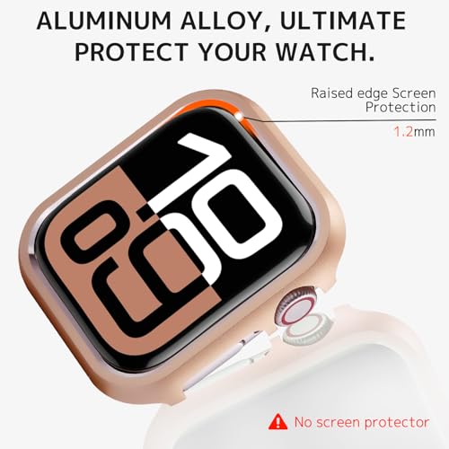 NINKI for Apple Watch Series 11 42mm 2025 & Series 10 Case 42mm 2024, Metal Alumium Slim Hard iWatch 10 Cover for Apple Watch 11 Case Bumper Face Protective Cover - Rose Gold by NINKI - Image 4