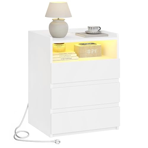 AOGLLATI Table de Chevet avec 2 Rubans LED et Multiprise,