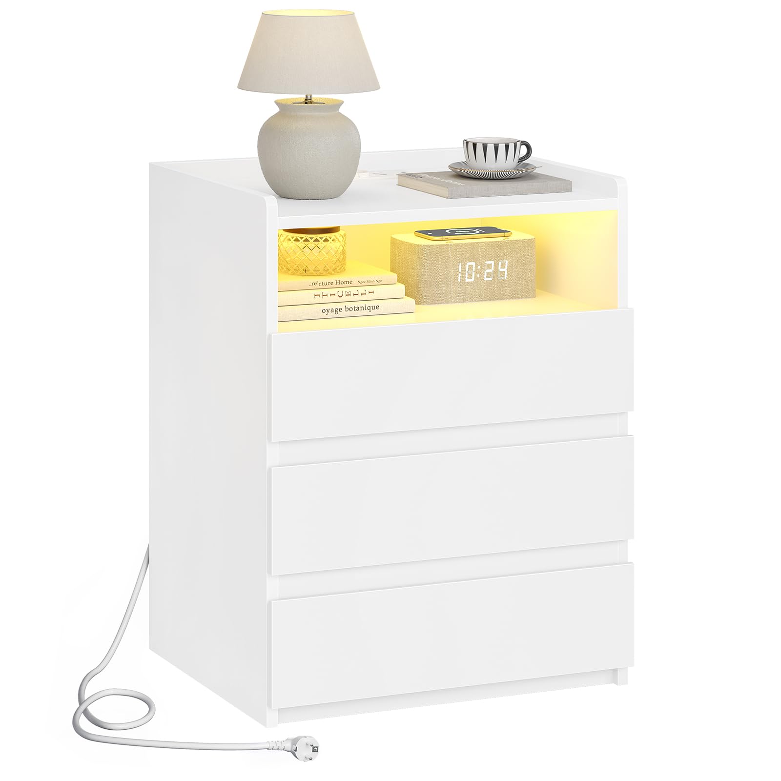 aogllati table de chevet led multiprise