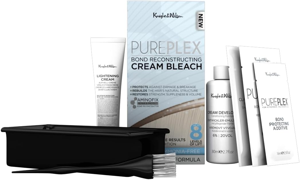 Knight & Wilson Pure Plex Bond Reconstructing Cream Hair Bleach, Ammonia Free Formulation Lifts up to 8 Shades, Protects & Repairs, While Lightening. Full Hair Bleaching Kit.