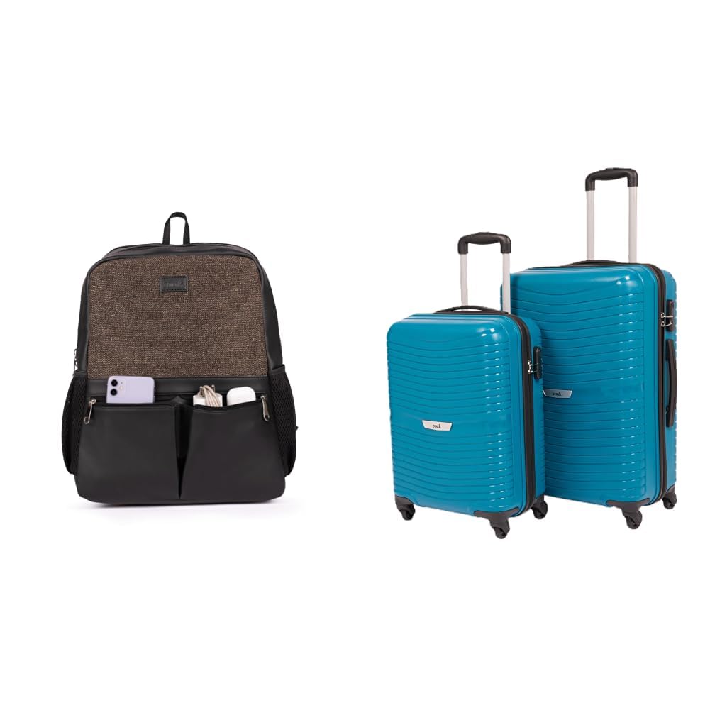 Men's Office Backpack | Vegan Leather | Fits Up to 15.6-Inch Laptop | Water-Resistant | + Zoya Hardcase Trolley Bag Set of 2 (Cabin 57cm & Medium 67cm) Lightweight PP Suitcase with-image-11