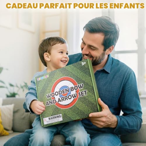 YIMORE Ensemble d'arc et flèches pour Enfants en Bois, Jouet de tir à l'arc avec 6 flèches à Ventouse, 1 Grande Cible, 4 Petites cibles et carquois, idéal pour garçons et Filles à partir de 3 Ans – vue 7