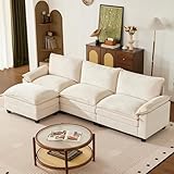 SUAWY 110.3 Inch Modular Couch Sectionals with Ottoman, Big Comfy Cloud Couches, L Shaped 4 Seat Modular Sectional Sofa, Modern Cloud Sectional Couches for Living Room, Deep Seat Sofa, Beige