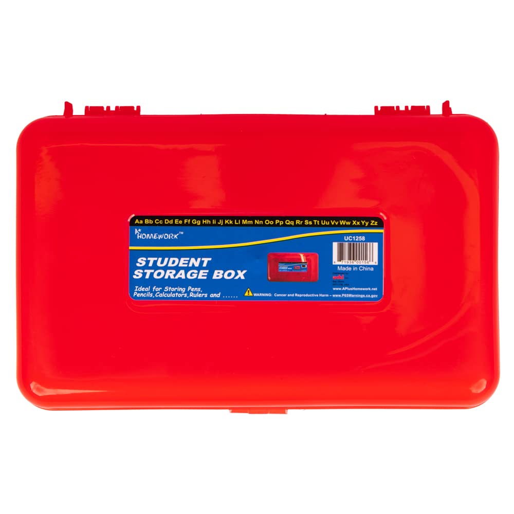 Craft County | Transparent Pencil Box | Colored Utility Box Storage Office Supplies Organizer | Red