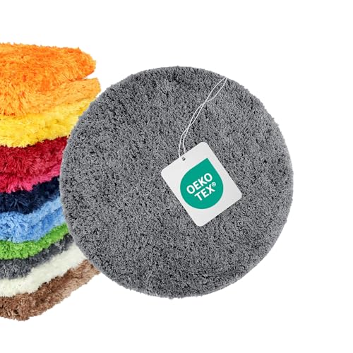 WohnDirect Tapis de Bain Rond Ø 56 cm, Microfibre Shaggy 4 cm, antidérapant, Absorbant, Lavable...
