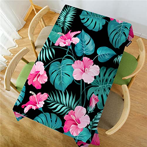 Swono Palm Leaves Table Cover Tropical Flower Jungle Palms Hibiscus 50X72 Inch Table Cloth For Rectangle Tables Buffet Parties Coffee Bbq And Dinning Tablecloth #TOP1