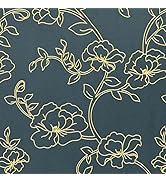 Peacock Blue & Metallic Gold Peonies Floral Wallpaper