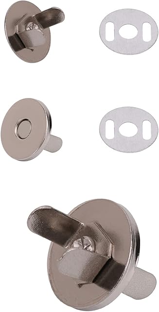 Trimming Shop 2 x 18mm Silver Magnetic Snap Fastener for Purses, Bags, Crafts Sewing, and Clothing Repair, Clasp with Male and Female Parts - Press Stud Closure with 2 Metal Backing Washers