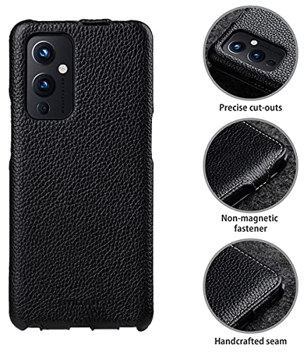 STILGUT UltraSlim Compatible with OnePlus 9 Leather Case - OnePlus 9 5G Flip Case, Flip Case, Mobile Phone Case, Leather Case - Black - Image 2