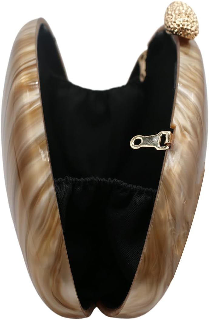 Women Acrylic Evening Clutch Chic Shell Purse Egg Handbag Marble Shoulder Crossbody Bag for Prom Cocktail Party