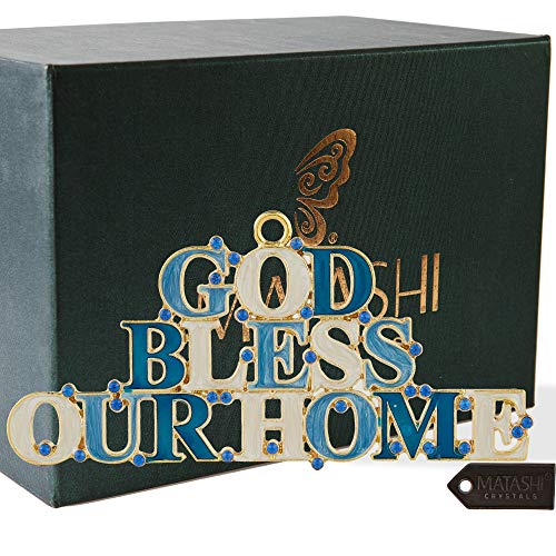 Matashi God Bless Our Home Welcome Wall Art Sign For Home, 5.5 Inch Hanging Wall Ornament With Crystals (Pewter) Wall Décor For Kitchen, Living, Family Room House Blessing Gift Housewarming Present #TOP1