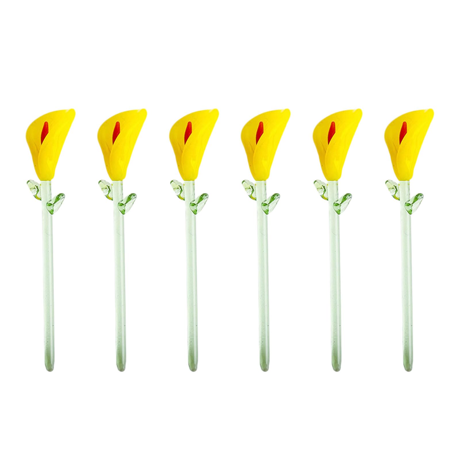 Kaeltsyn Of 6 Handcrafted Miniature Glass Floral Ornament Delicate Simulation Flower Floral Embellishments for Shelf Decors Decorative Glass Flower Set