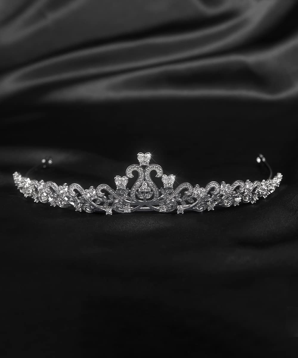 YSuniee Silver Color Hollowed-out Butterfly Flower Crowns Tiara Trendy Cubic Zirconia Princess Crown Headbands for Women Wedding Prom Birthday Party Gifts
