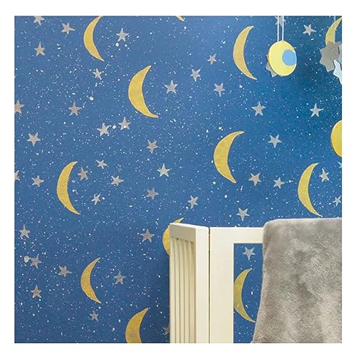 Image of Kayra Decor Large Night Sky Moon & Stars Kids Paint Wall Stencil -Pack of 1, Sheet Size 24 x 24 inch /Design Size 22 x 22 inch.