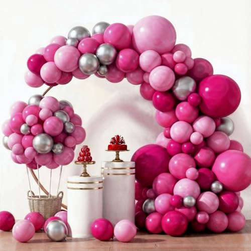 KatchOn Pink and Silver Balloon Arch Kit 18 Inch, Pack of 134
