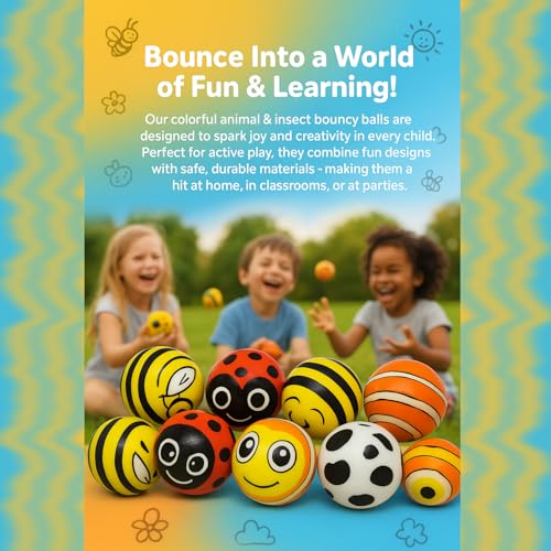 Image of Asera 12 Pcs Colourful Animal & Insect Design Soft Sponge Balls for Kids | Lightweight Indoor & Outdoor Play | Stress Relief Toy | Birthday Return Gifts, Party Favors